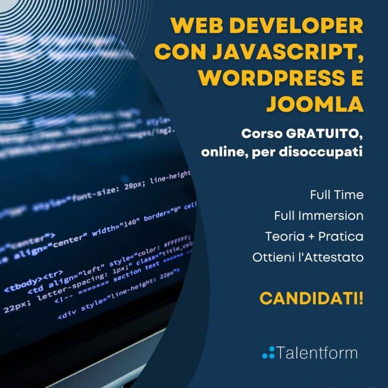 Web Developer con JavaScript, Wordpress e Joomla (corso GRATUITO a distanza, in aula virtuale), edizione del 01 settembre 2022 48 Web Developer con JavaScript WordPress e Joomla