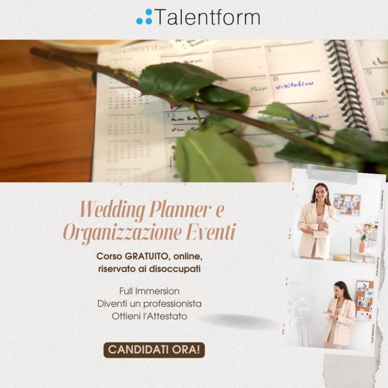 Wedding Planner e Organizzazione Eventi (corso GRATUITO a distanza, in aula virtuale), edizione del 26 ottobre 2023 4 Wedding Planner e Organizzazione Eventi 1080 × 1080 px