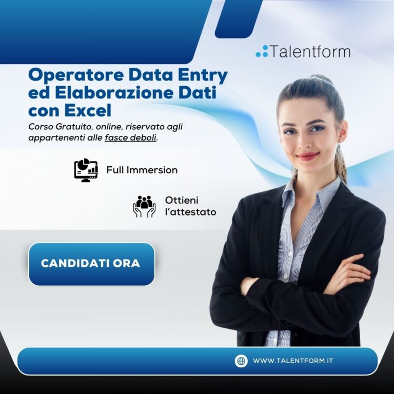 Operatore Data Entry ed Elaborazione Dati con Excel (corso GRATUITO a distanza, in aula virtuale), riservati a occupati e/o disoccupati appartenenti alla categoria “fasce deboli’’, edizione del 25 novembre 2024 40 Operatore Data Entry ed Elaborazione Dati con Excel