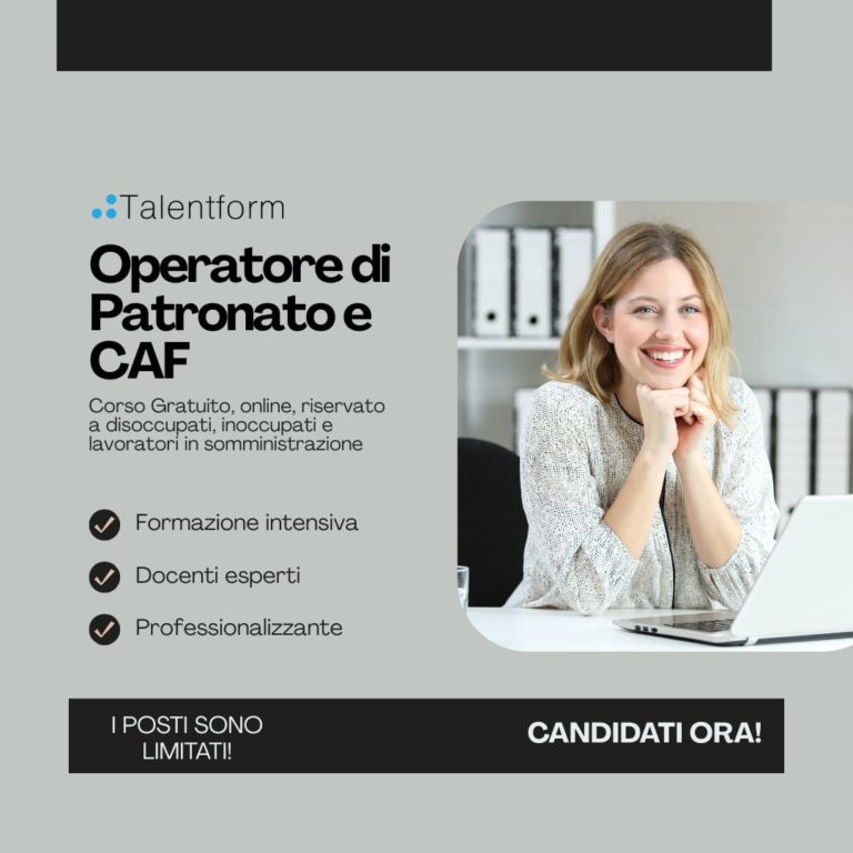 Operatore di Patronato e CAF (corso GRATUITO online full time), edizione del 19 novembre 2025 1 corso gratuito di operatore patronato e caf