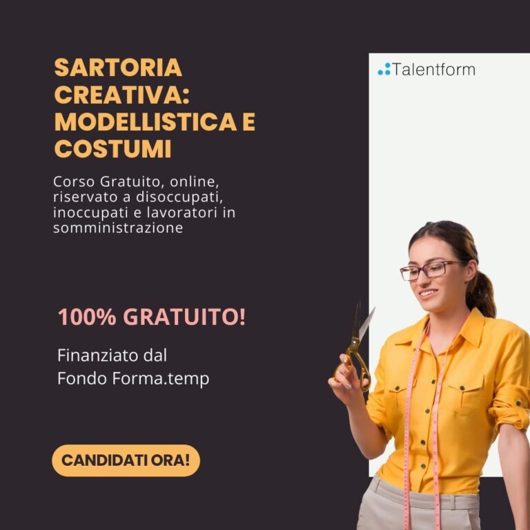 Sartoria Creativa: Modellistica e Costumi (corso GRATUITO online, full time), edizione del 22 maggio 2026 9 per sito 1080X1080 Sartoria Creativa Modellistica e Costumi