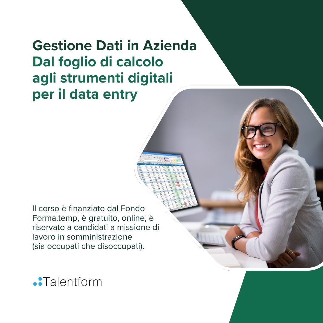 Corso Gratuito di Gestione Dati in Azienda Dal foglio di calcolo agli strumenti digitali per il data entry 1080x1080 1