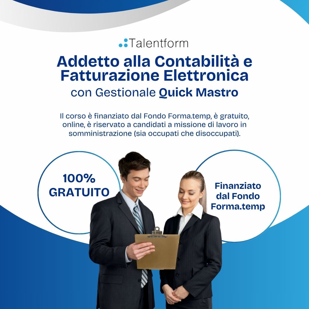 Corso gratuito di Addetto alla Contabilita e Fatturazione Elettronica con Gestionale Quick Mastro 1080 x 1080 px 1