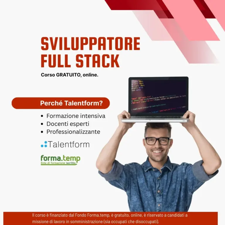 Sviluppatore Full Stack (corso GRATUITO online, full time), edizione del 26 agosto 2026 2 1080 Sviluppatore Full Stack
