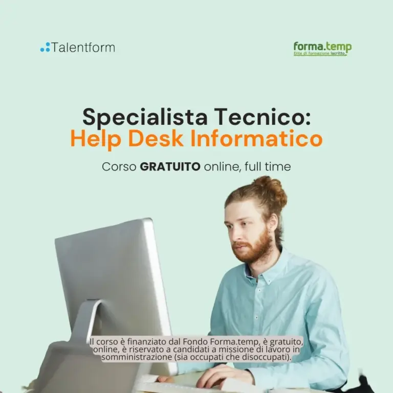 Specialista Tecnico: Help Desk Informatico (corso GRATUITO online, full time), edizione del 25 giugno 2026 9 1080 specialista tecnico