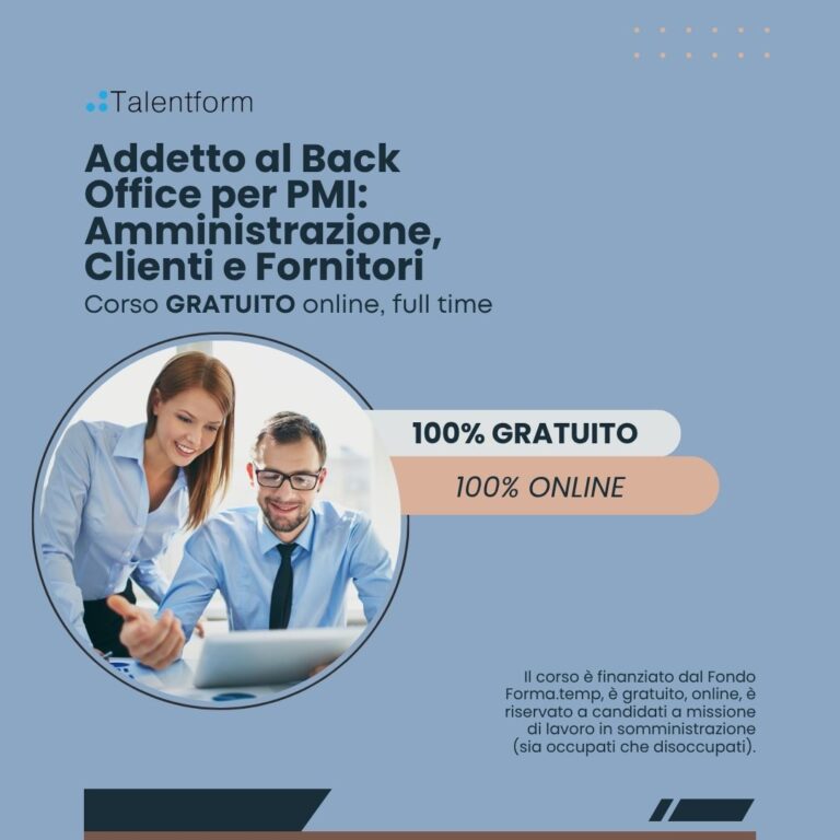 Corso Gratuito di Addetto al Back Office per PMI Amministrazione Clienti e Fornitori