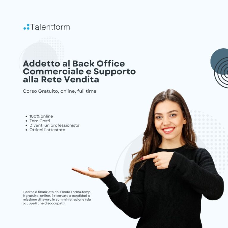Corso Gratuito di Back Office Commerciale e Supporto alla Rete Vendita