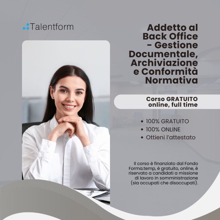 Corso gratuito di Back Office Gestione Documentale Archiviazione e Conformita Normativa