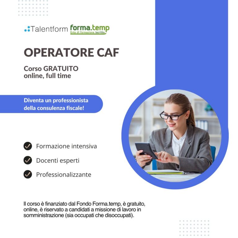 Operatore CAF (corso GRATUITO online, full time), edizione del 18 giugno 2026 10 Corso Gratuito di Operatore CAF