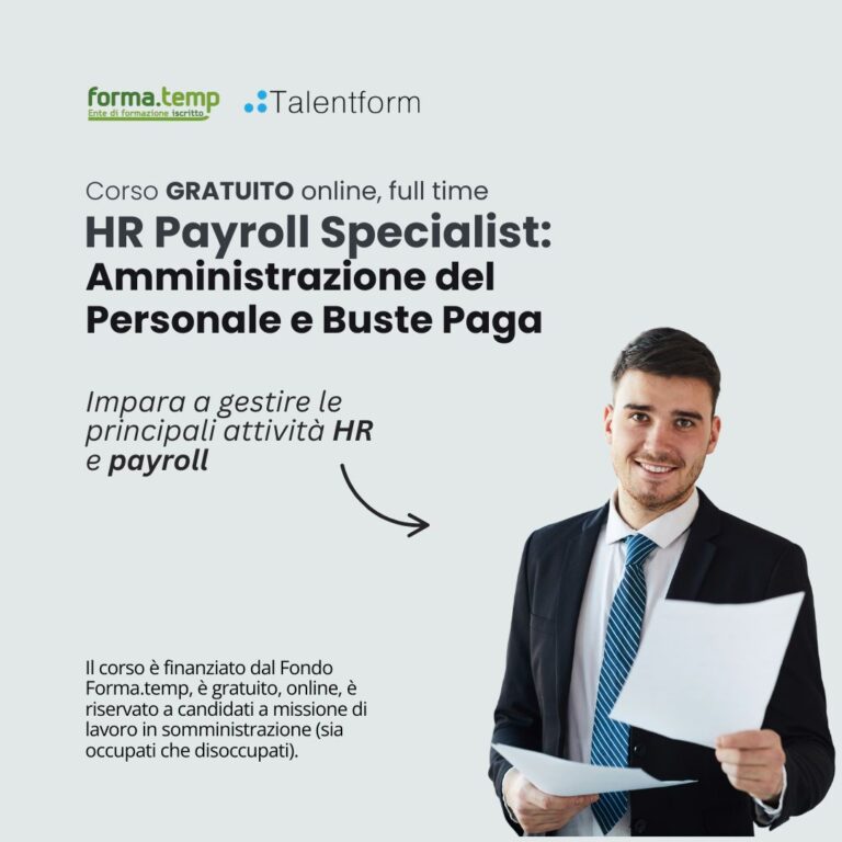 HR Payroll Specialist: Amministrazione del Personale e Buste Paga (corso GRATUITO online, full time), edizione del 06 luglio 2026 8 Corso gratuito di HR Payroll Specialist