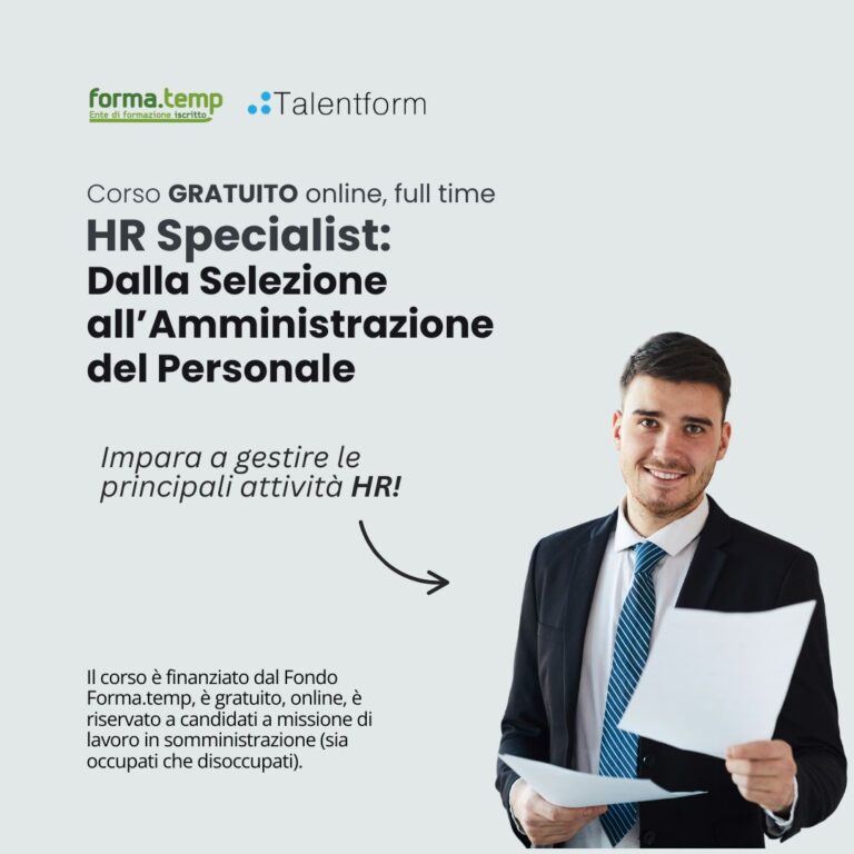 HR Specialist: Dalla Selezione all’Amministrazione del Personale (corso GRATUITO online, full time), edizione del 11 settembre 2026 32 HR Payroll Specialist