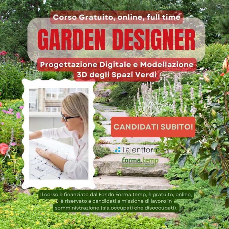 Garden Designer Progettazione Digitale e Modellazione 3D degli Spazi Verdi (corso GRATUITO online, full time), edizione del 28 settembre 2026 40 1080 Garden Designer Progettazione Digitale e Modellazione 3D degli Spazi Verdi 1080 x 1080 px