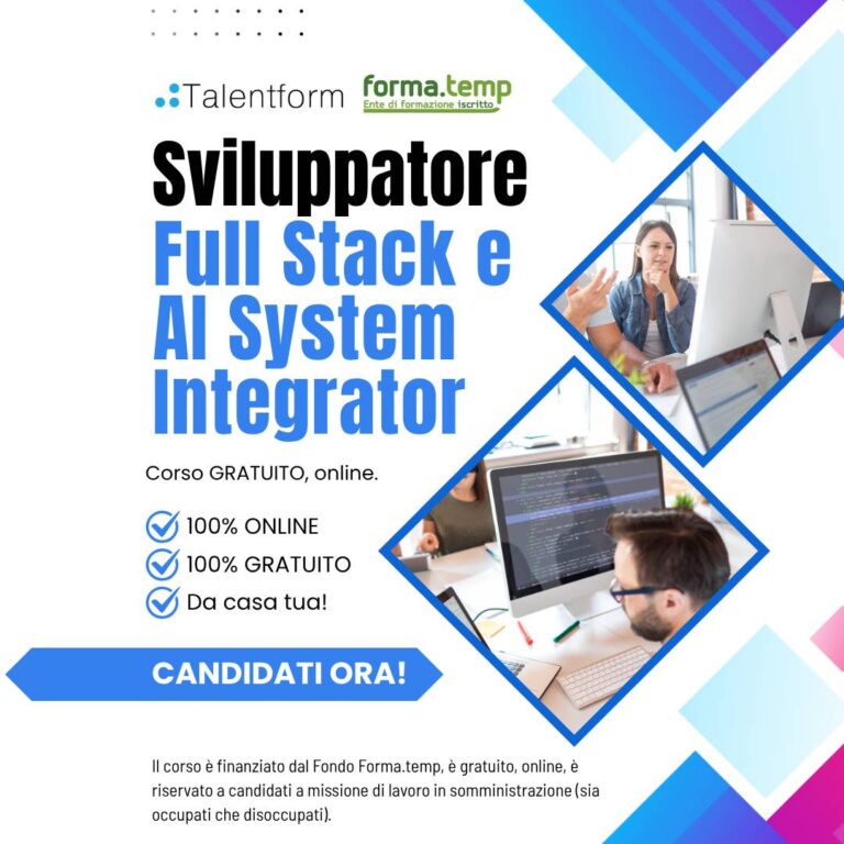 Sviluppatore Full Stack e AI System Integrator (corso GRATUITO online, full time), edizione del 16 settembre 2026 1 1080 Sviluppatore Full Stack e AI System Integrator 3