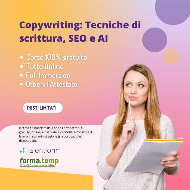 Copywriting: Tecniche di scrittura, SEO e AI (corso GRATUITO, online, full time, in aula virtuale sincrona), edizione del 4 novembre 2026 1 1080 Comunicazione Digitale e Copywriting 1080