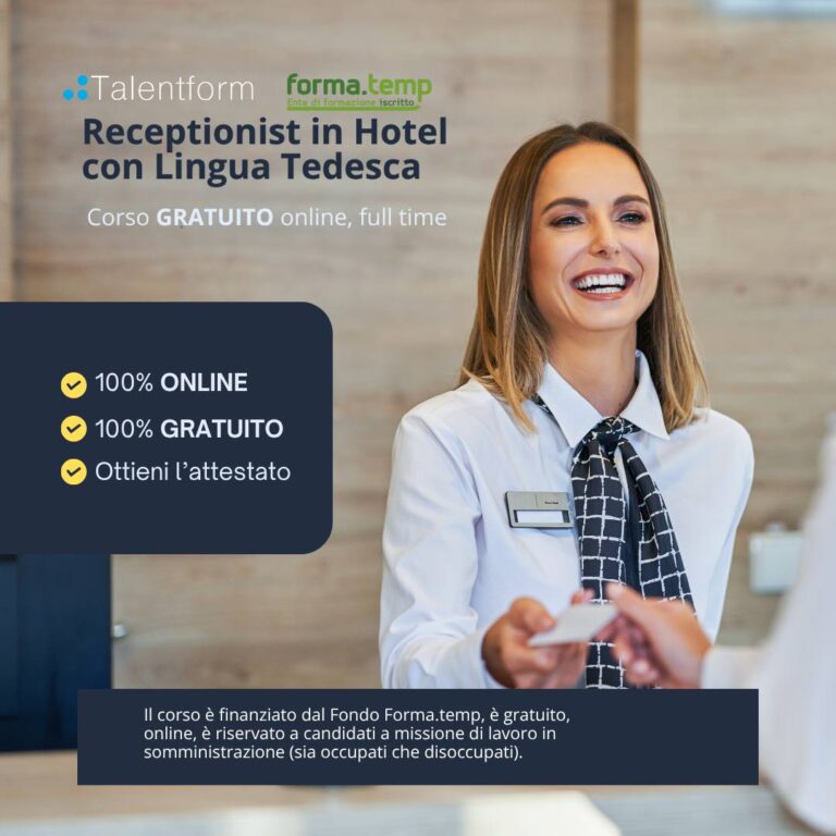 Receptionist in Hotel con Lingua Tedesca (corso GRATUITO, online, full time, in aula virtuale sincrona), edizione del 06 ottobre 2026 2 1080 Receptionist in Hotel con Lingua Tedesca